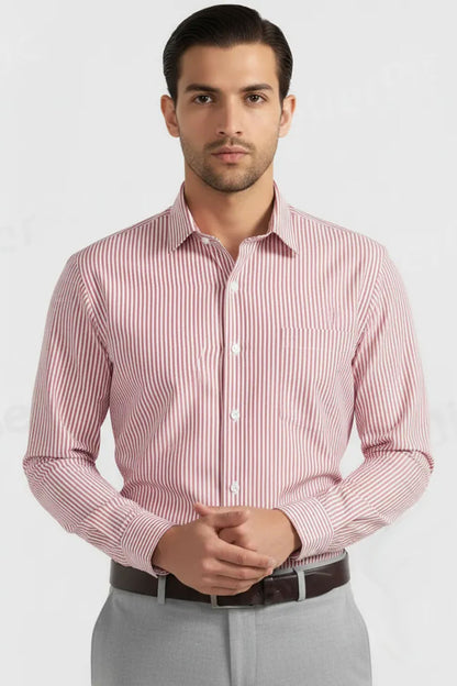 RED CORAL STRIPE POPLIN MEN'S BESPOKE SHIRT