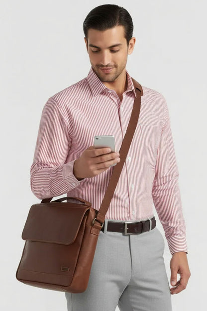 RED CORAL STRIPE POPLIN MEN'S BESPOKE SHIRT