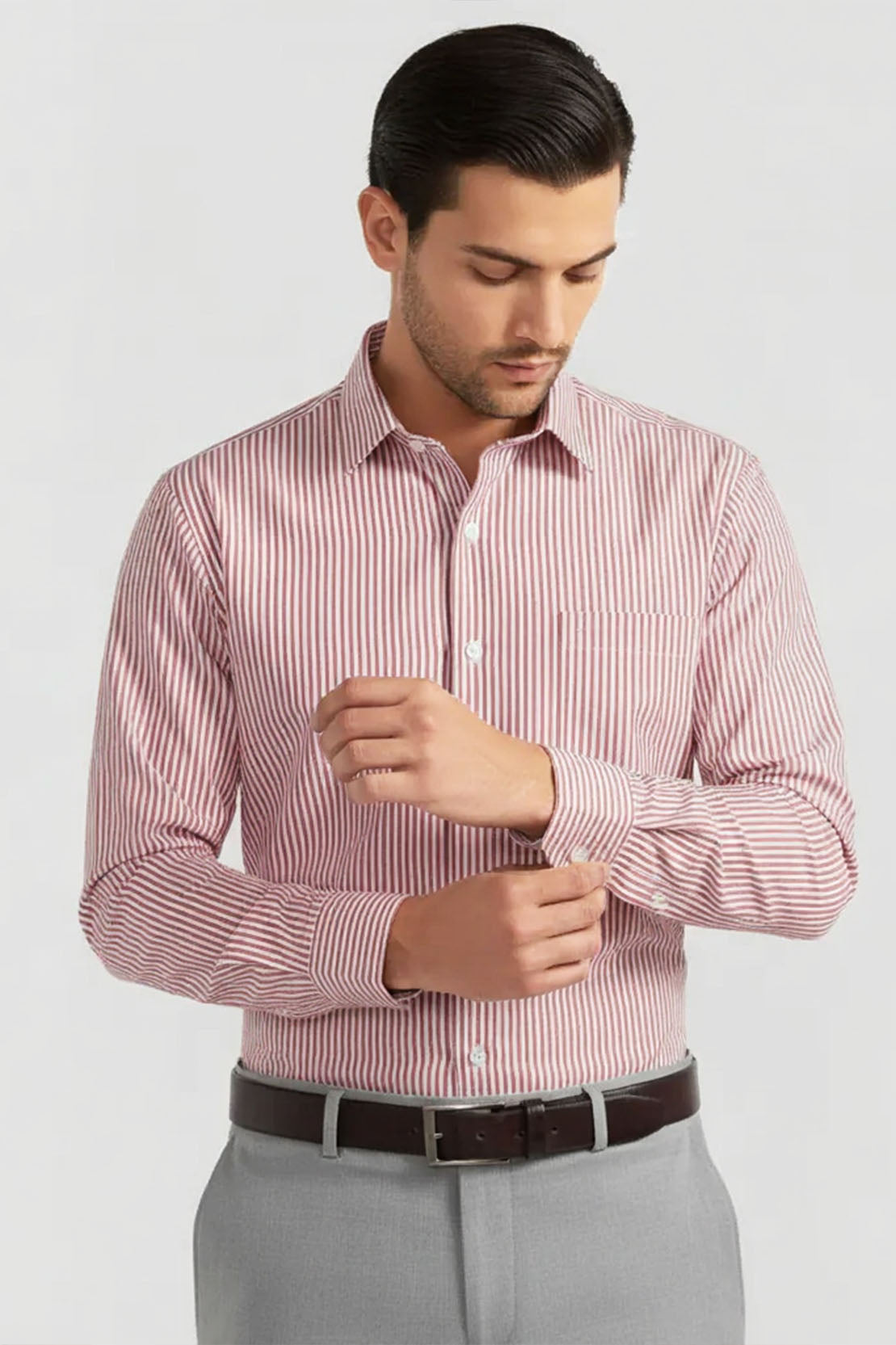 RED CORAL STRIPE POPLIN MEN'S BESPOKE SHIRT