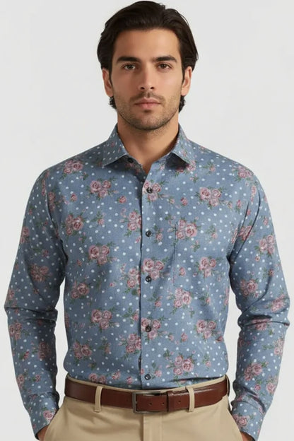 VINTAGE ROSE FLORAL PRUSSIAN SHIRT