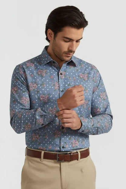 VINTAGE ROSE FLORAL PRUSSIAN SHIRT