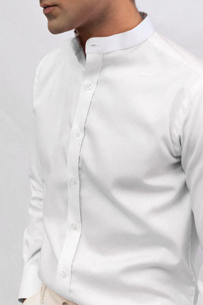 WHITE BAND COLLAR STRETCH SHIRT