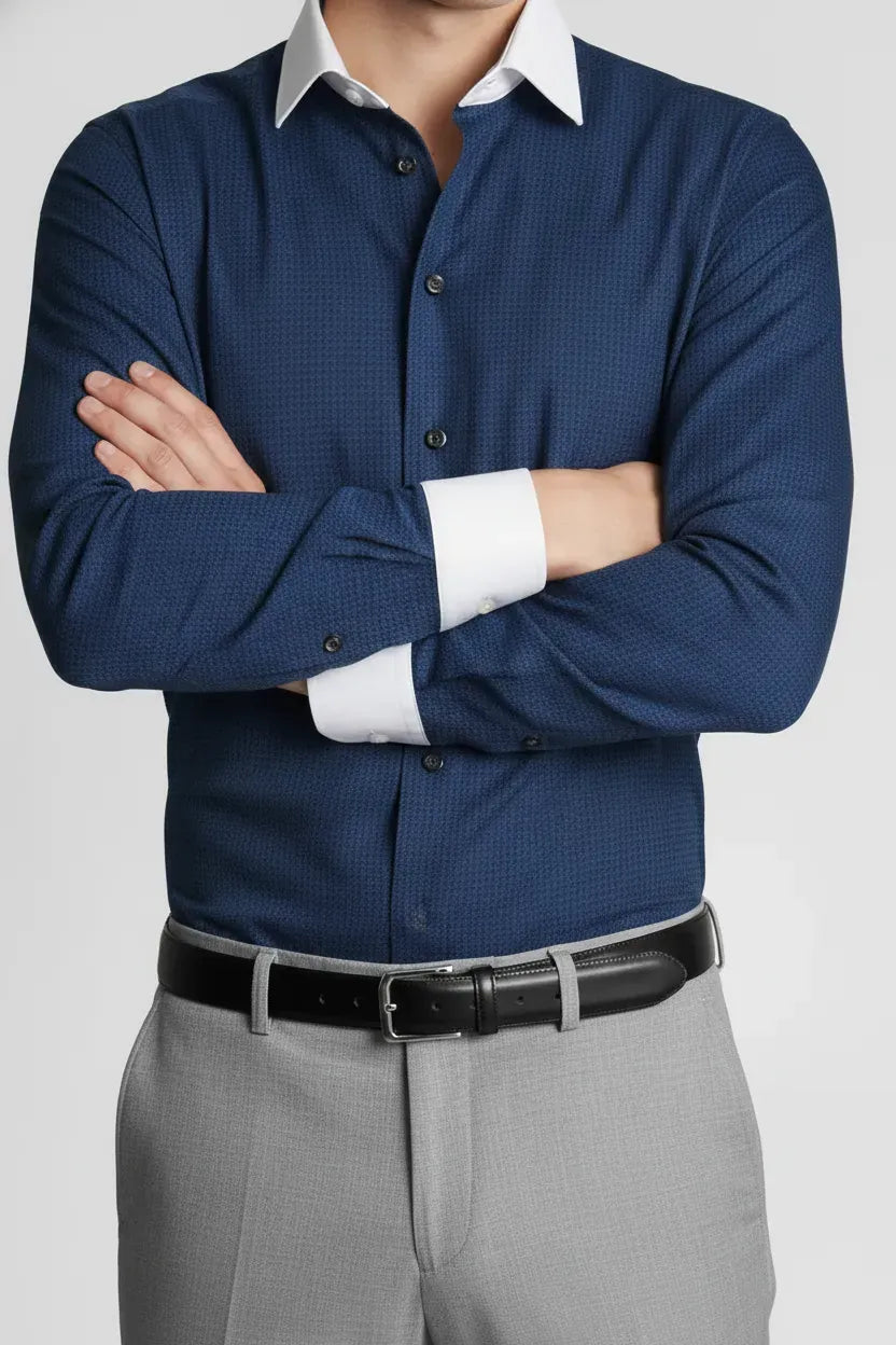 REFINED INDIGO MICRO CHECK SHIRT