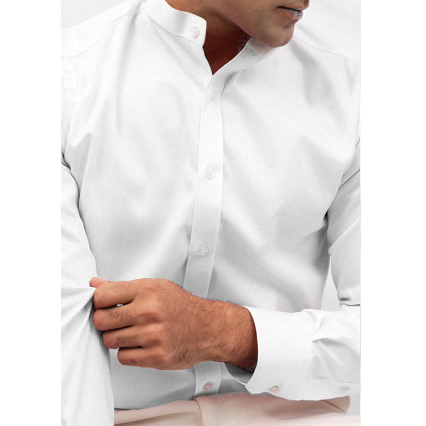 WHITE BAND COLLAR STRETCH SHIRT