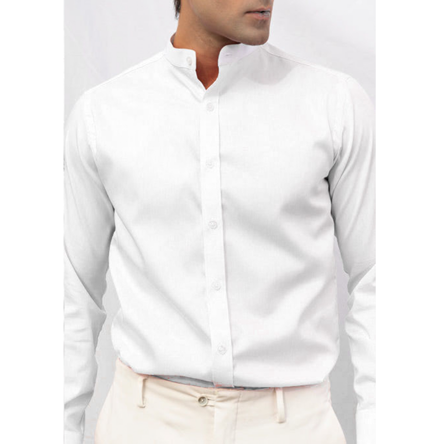 WHITE BAND COLLAR STRETCH SHIRT