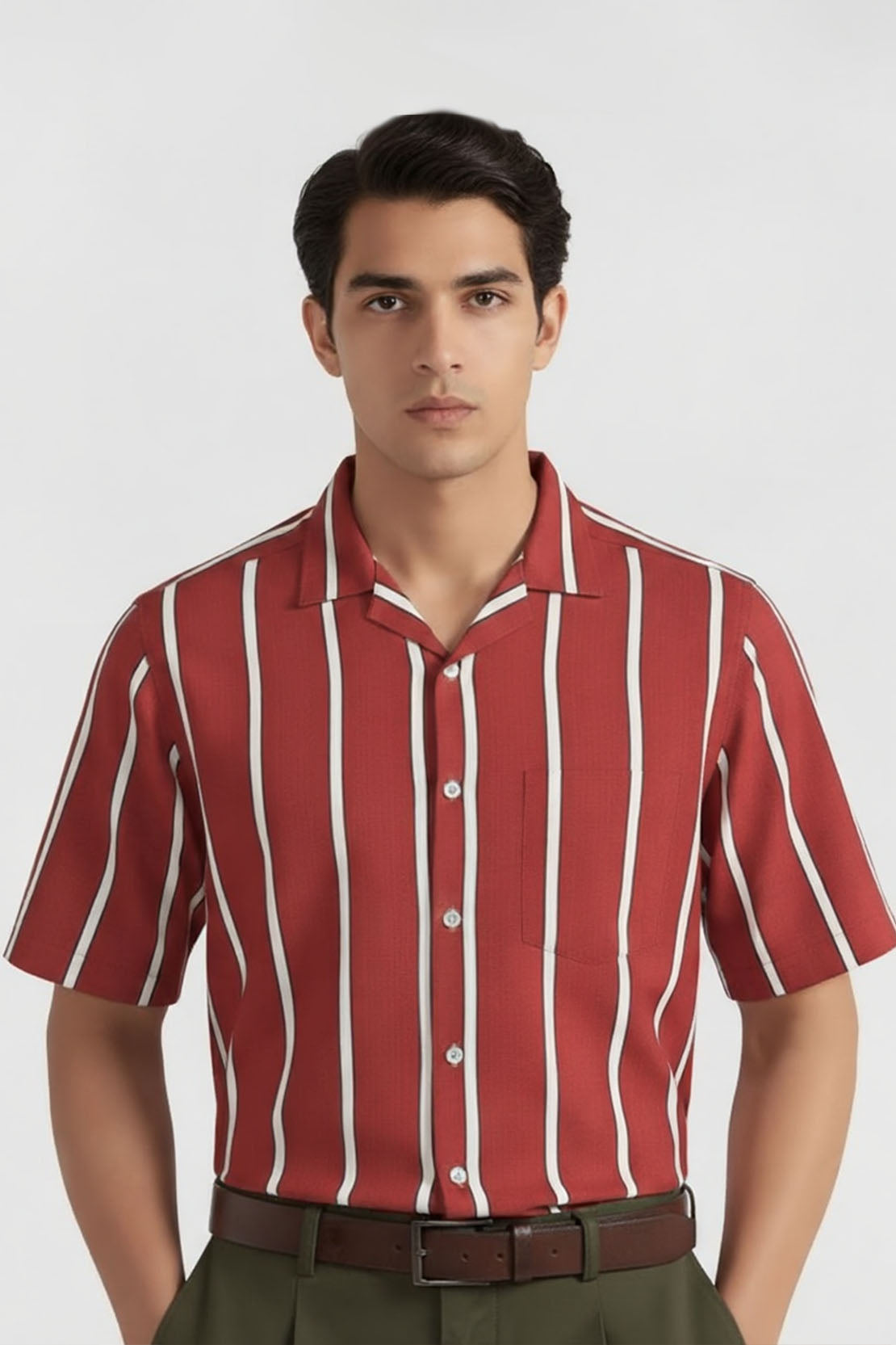 DEEP RED STRIPED CLASSIC SHIRT