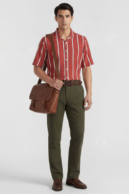 DEEP RED STRIPED CLASSIC SHIRT