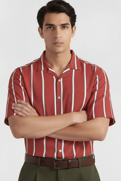 DEEP RED STRIPED CLASSIC SHIRT