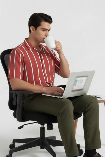 DEEP RED STRIPED CLASSIC SHIRT