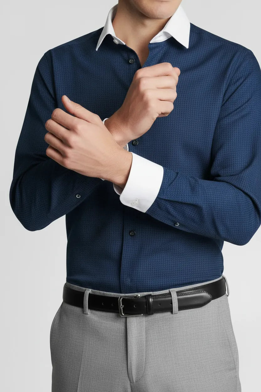REFINED INDIGO MICRO CHECK SHIRT