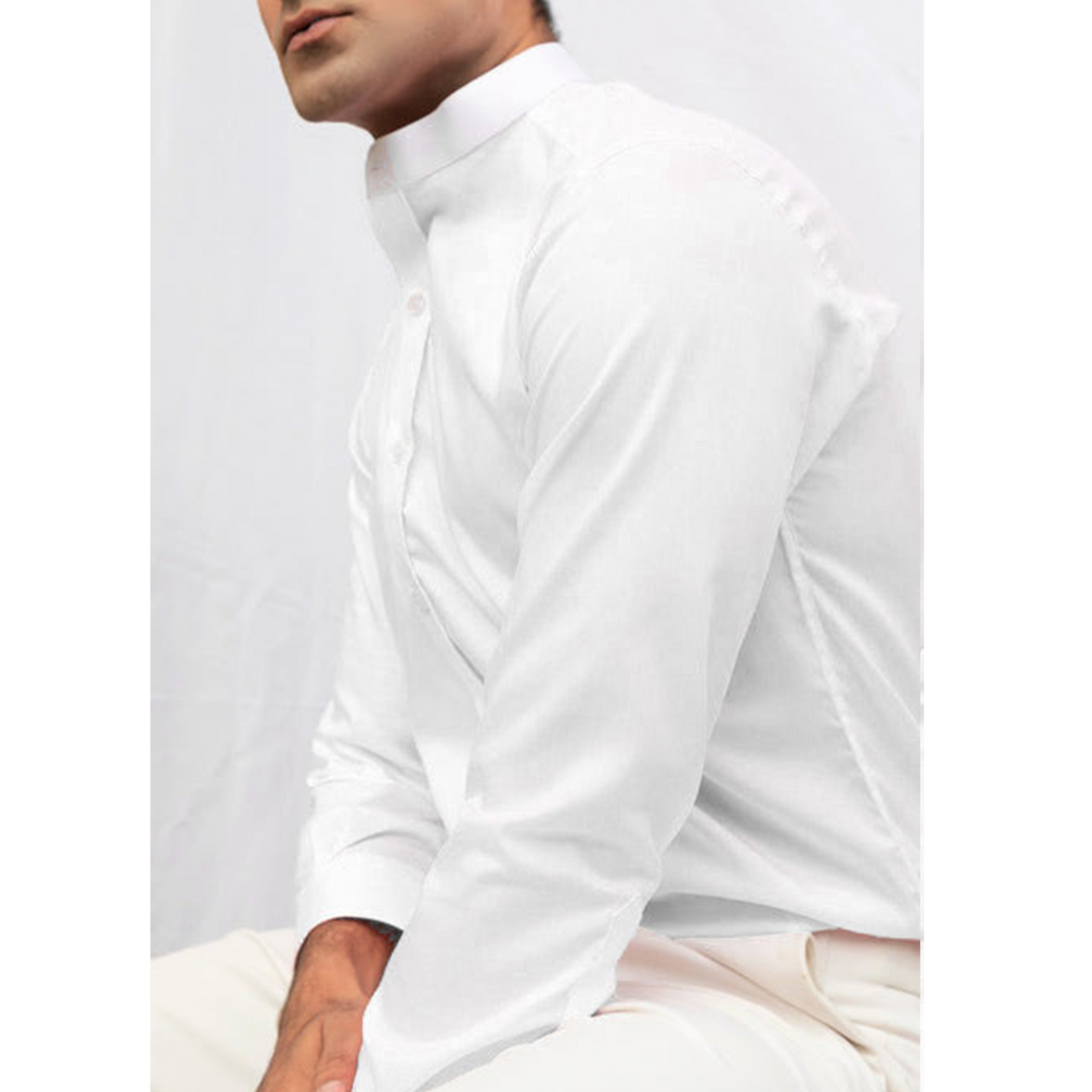 WHITE BAND COLLAR STRETCH SHIRT