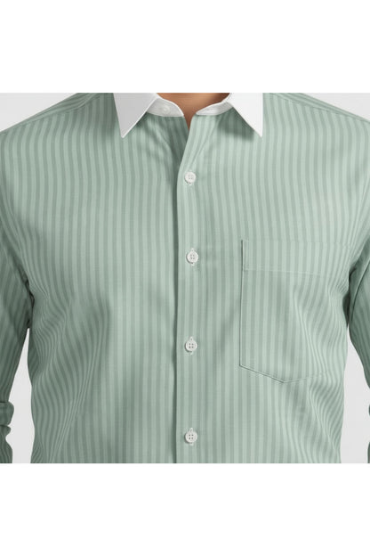 ELEGANT MINT GREEN STRIPED DRESS SHIRT