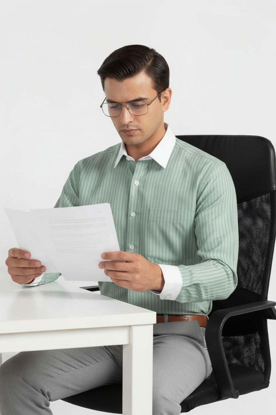 ELEGANT MINT GREEN STRIPED DRESS SHIRT