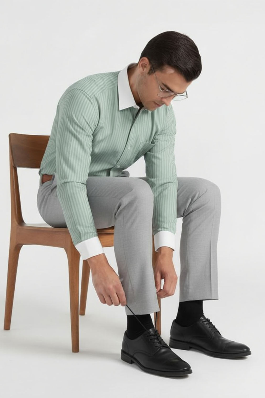 ELEGANT MINT GREEN STRIPED DRESS SHIRT