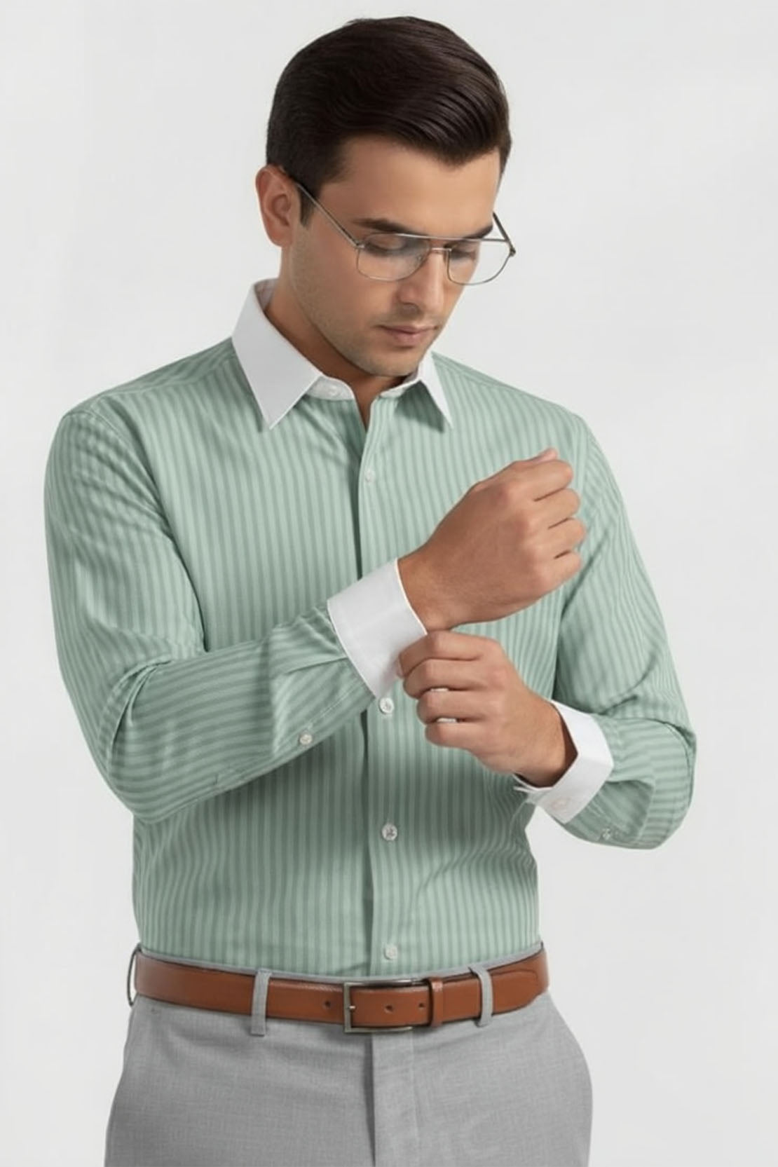 ELEGANT MINT GREEN STRIPED DRESS SHIRT