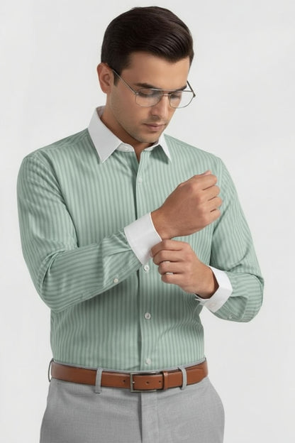 ELEGANT MINT GREEN STRIPED DRESS SHIRT