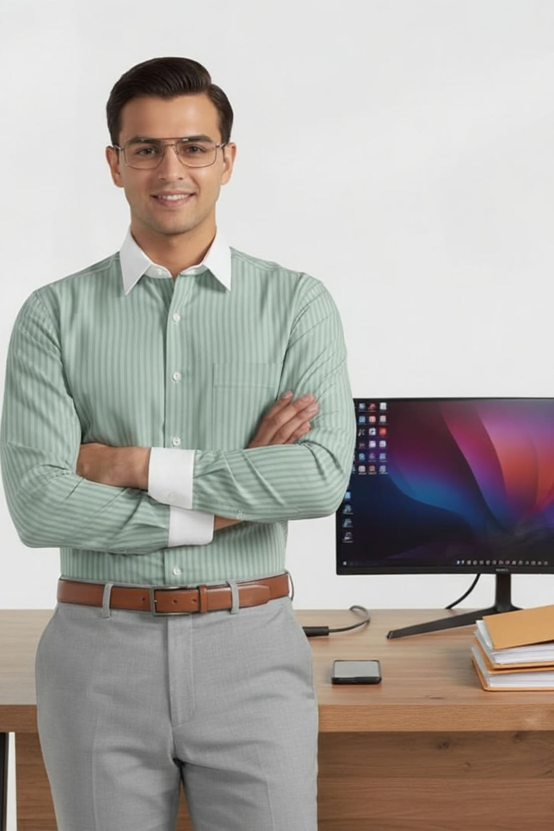 ELEGANT MINT GREEN STRIPED DRESS SHIRT