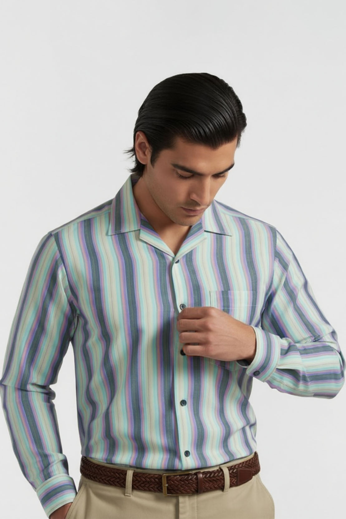 MODERN SPECTRUM STRIPE CUBAN SHIRT