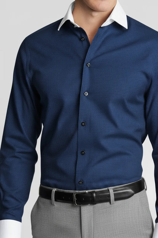 REFINED INDIGO MICRO CHECK SHIRT