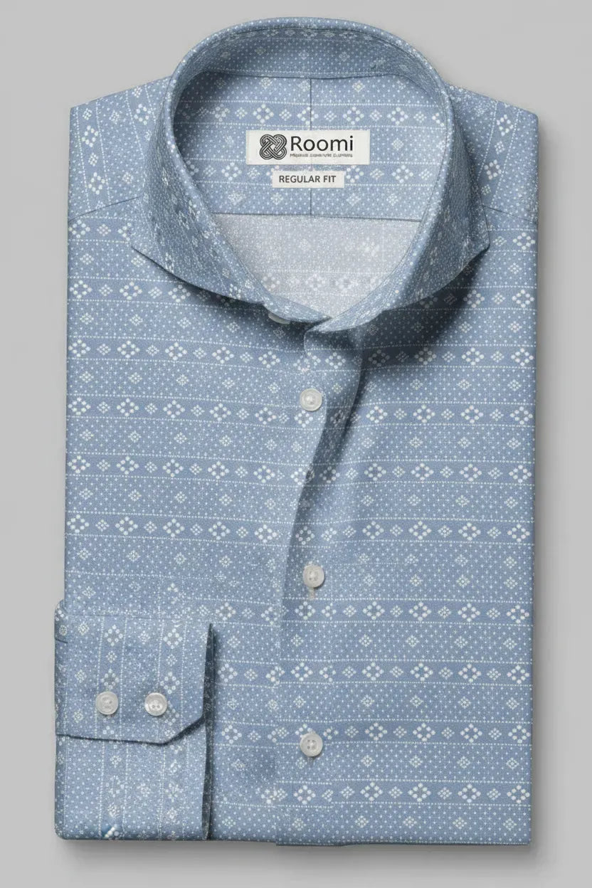 INTRICATE PRINT BLUE SHIRT
