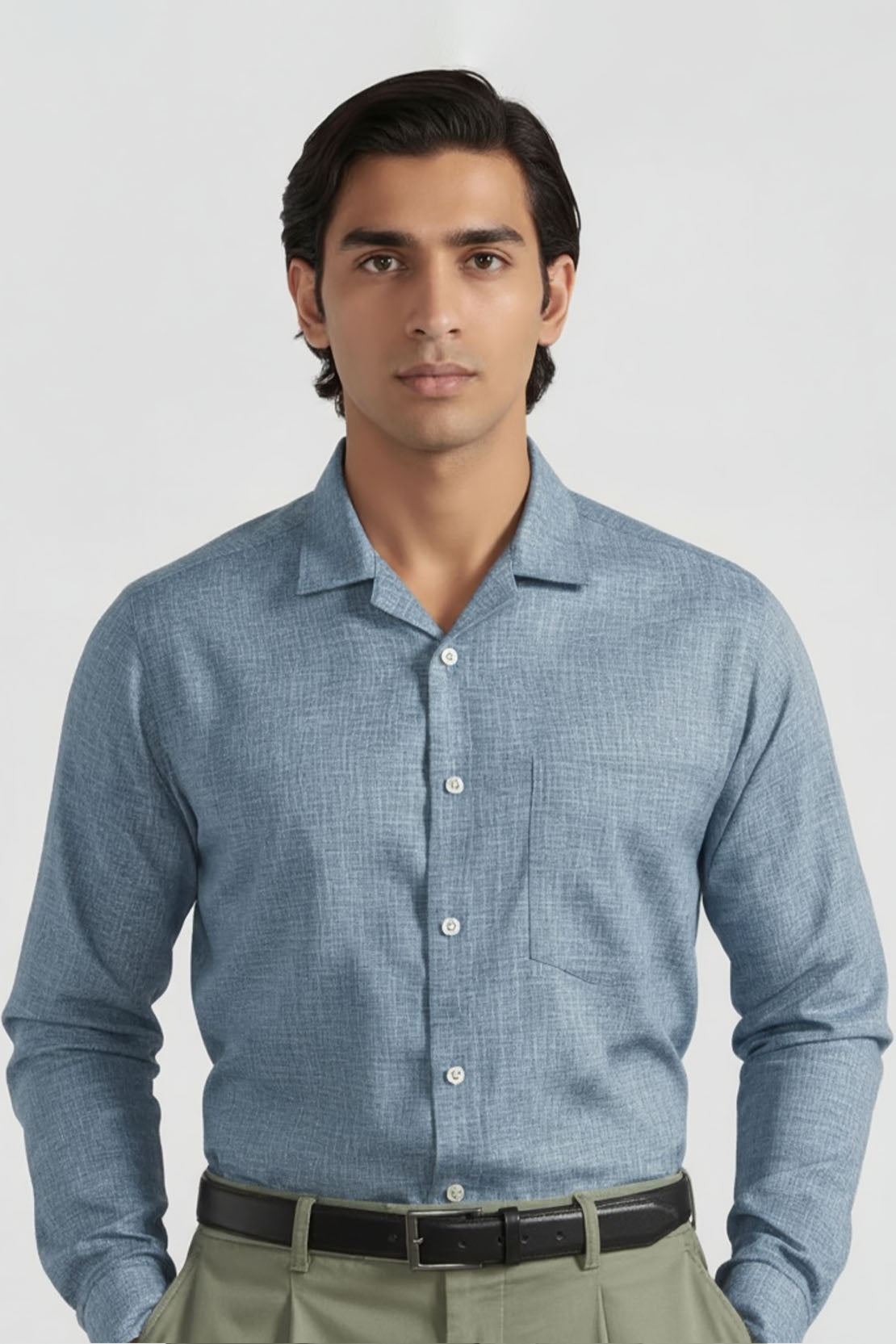 PALE BLUE SLUB CUBAN SHIRT