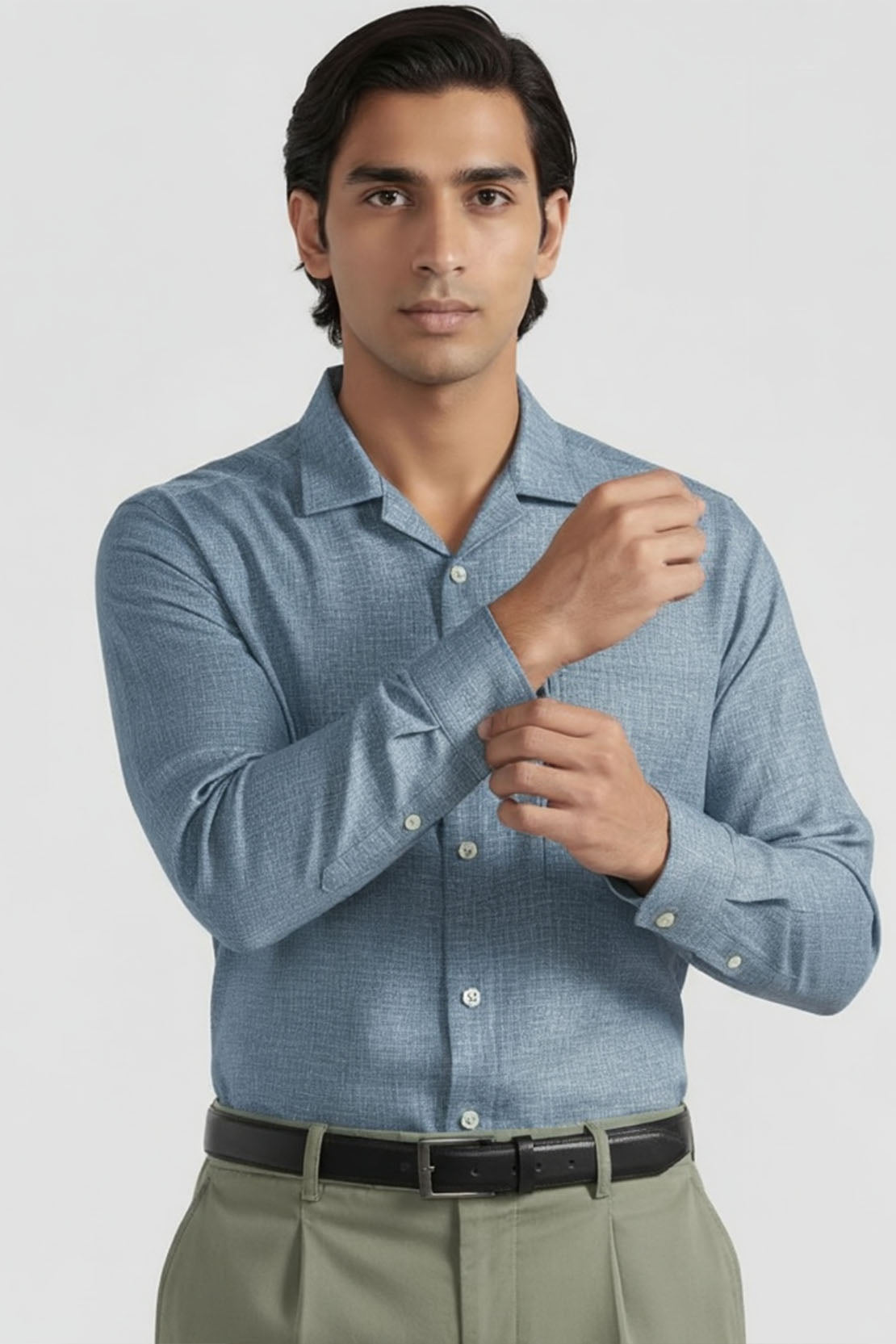 PALE BLUE SLUB CUBAN SHIRT