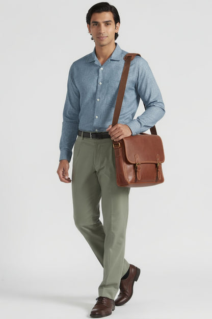 PALE BLUE SLUB CUBAN SHIRT