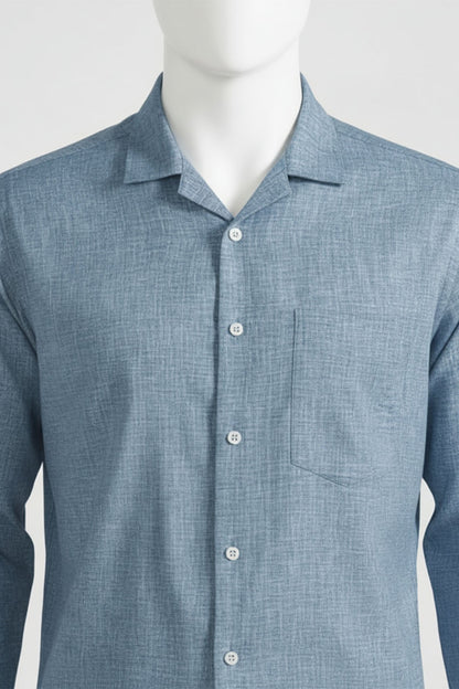 PALE BLUE SLUB CUBAN SHIRT