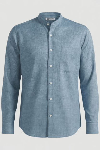 EFFORTLESS BLUE MANDARIN SHIRT