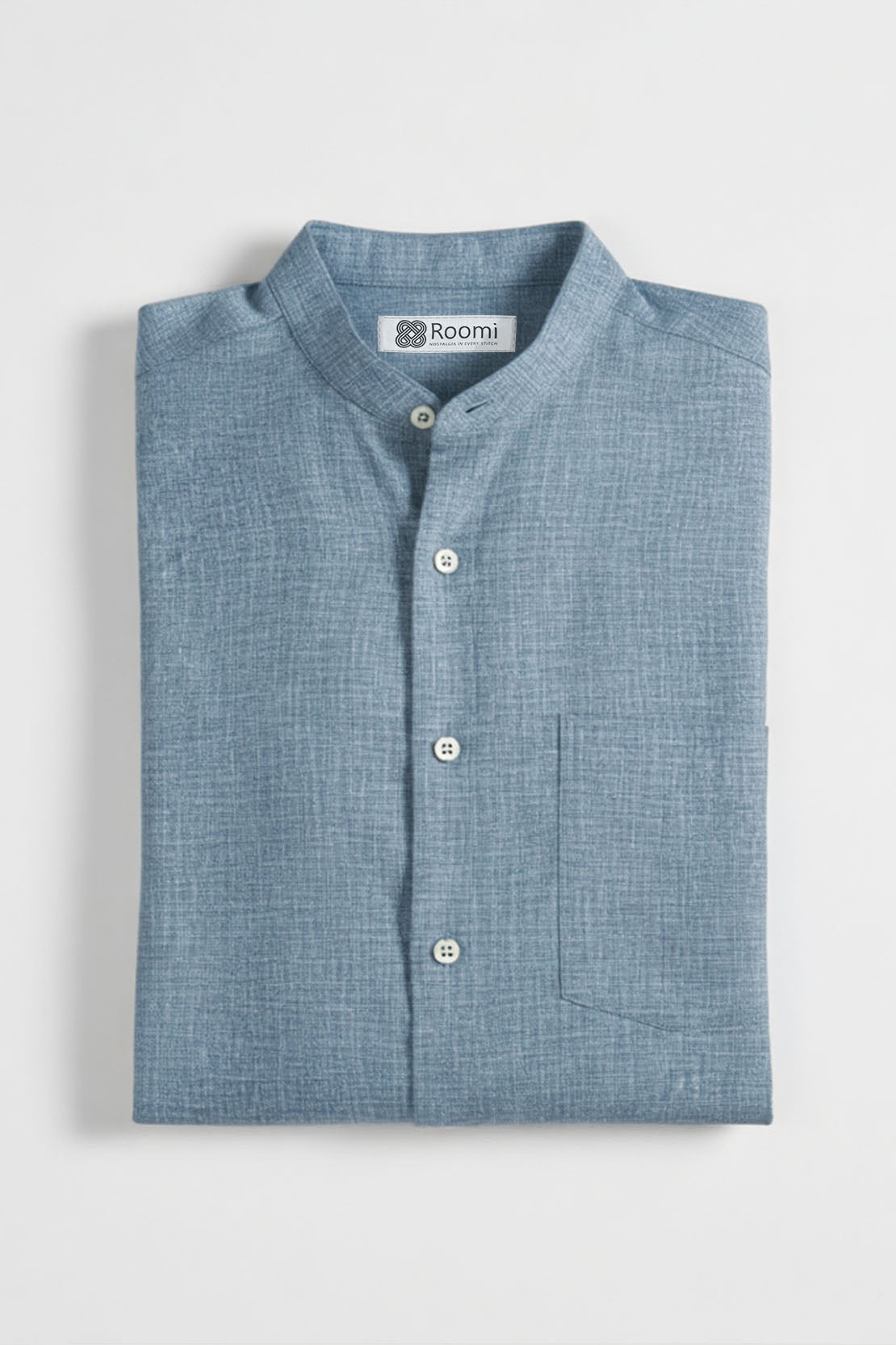 EFFORTLESS BLUE MANDARIN SHIRT