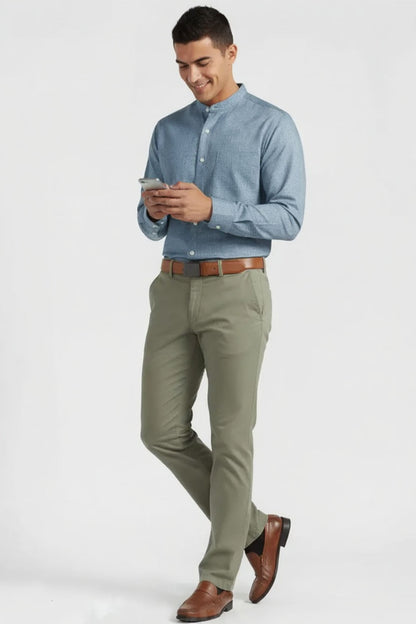 EFFORTLESS BLUE MANDARIN SHIRT