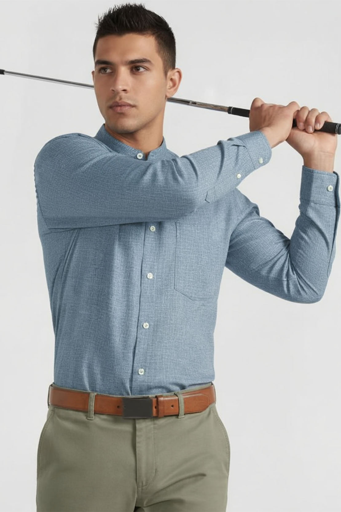 EFFORTLESS BLUE MANDARIN SHIRT