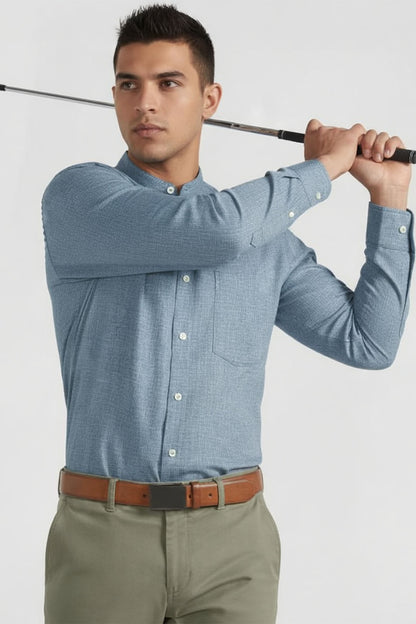 EFFORTLESS BLUE MANDARIN SHIRT