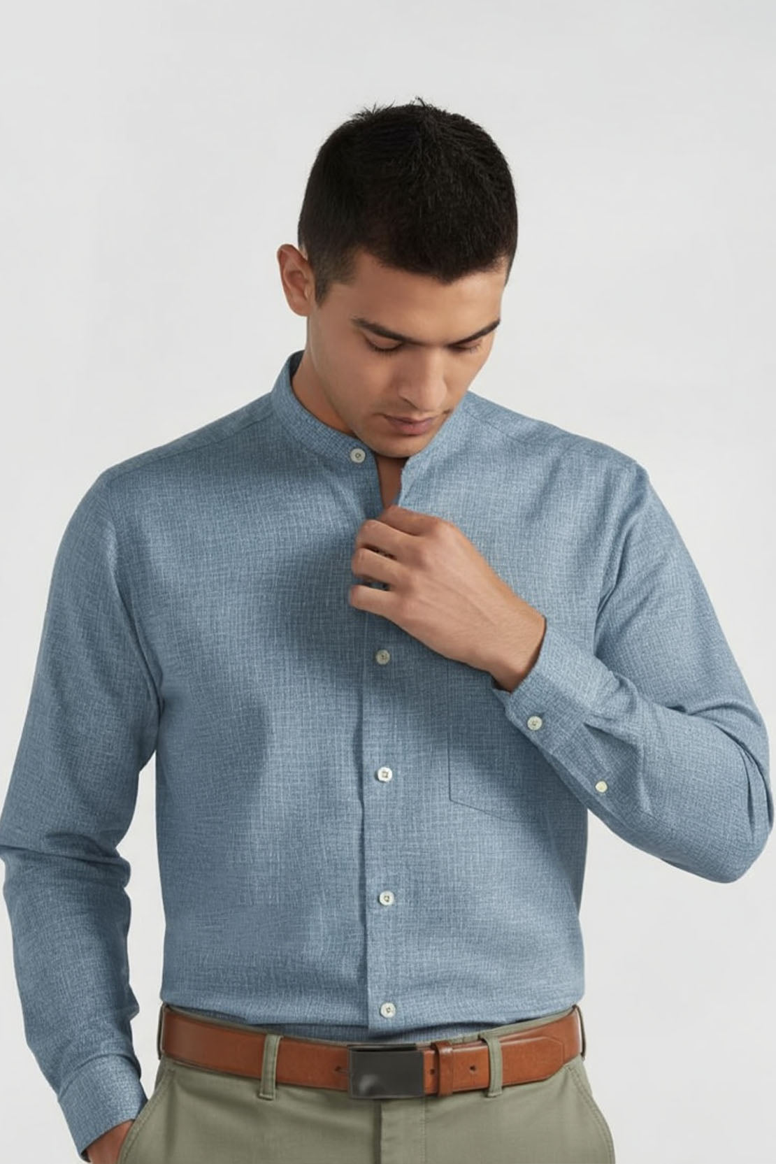 EFFORTLESS BLUE MANDARIN SHIRT