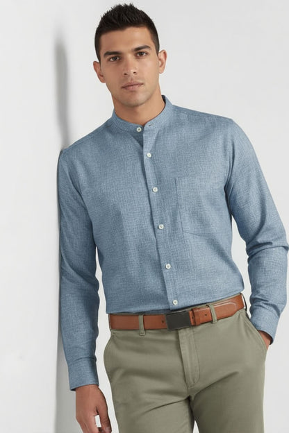 EFFORTLESS BLUE MANDARIN SHIRT
