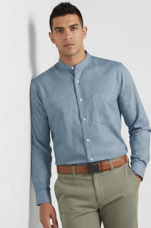 EFFORTLESS BLUE MANDARIN SHIRT