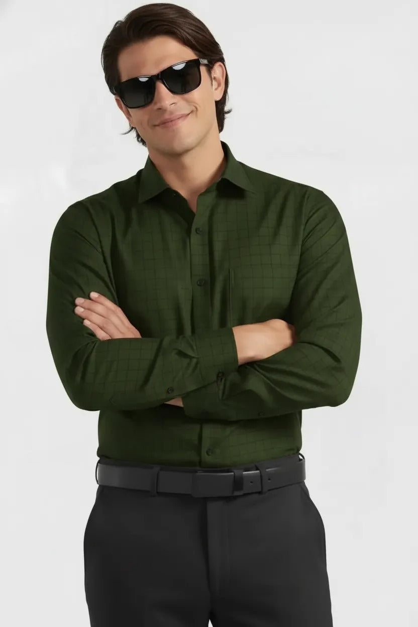 DEEP MOSS WINDOWPANE SHIRT
