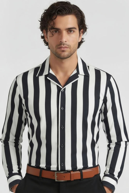 DAPPER BLACK WHITE STRIPED EXECUTIVE SHIRT