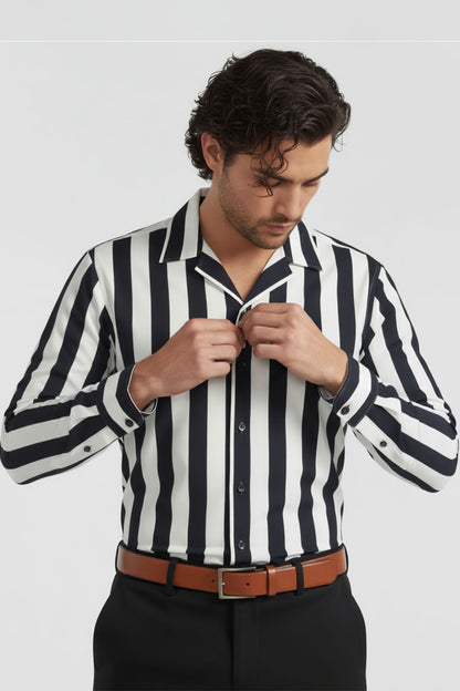 DAPPER BLACK WHITE STRIPED EXECUTIVE SHIRT