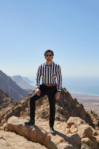 DAPPER BLACK WHITE STRIPED EXECUTIVE SHIRT