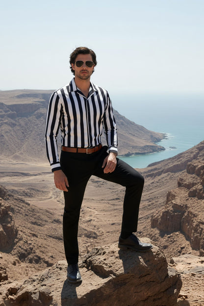 DAPPER BLACK WHITE STRIPED EXECUTIVE SHIRT
