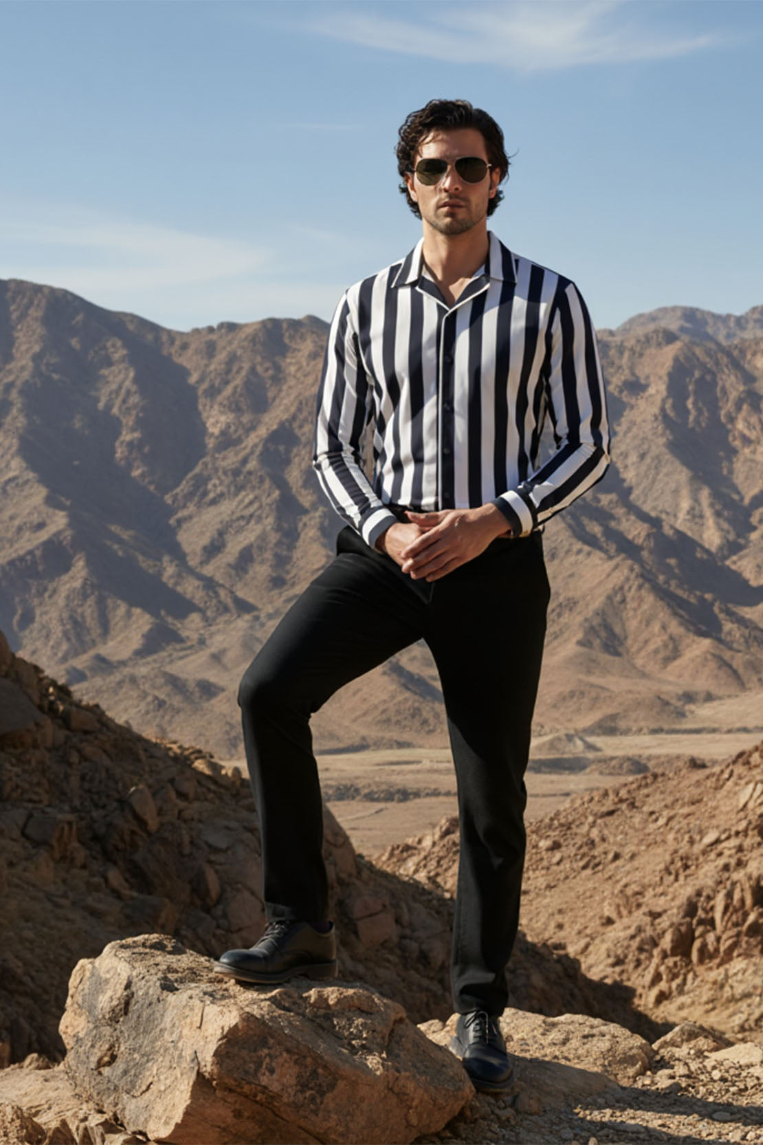 DAPPER BLACK WHITE STRIPED EXECUTIVE SHIRT