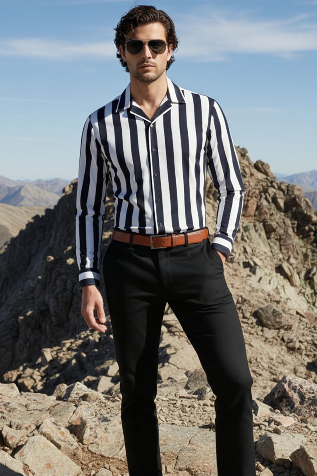 DAPPER BLACK WHITE STRIPED EXECUTIVE SHIRT