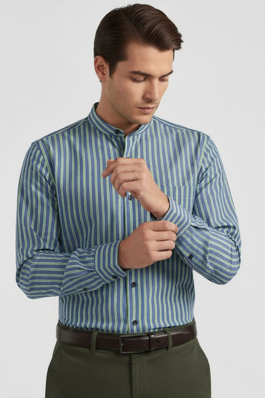 DAPPER BLUE GREEN STRIPED EXECUTIVE SHIRT