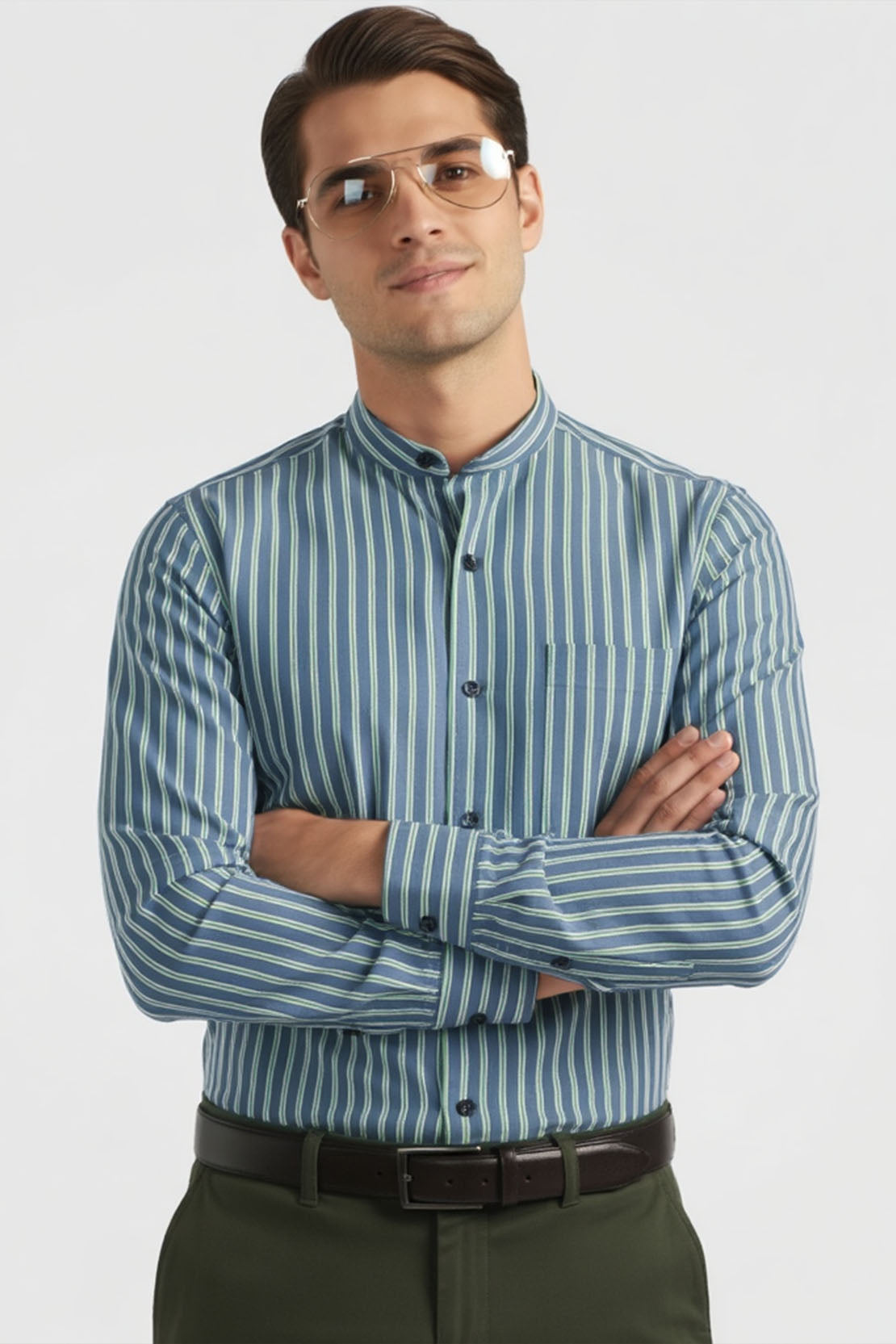 DAPPER BLUE GREEN STRIPED EXECUTIVE SHIRT