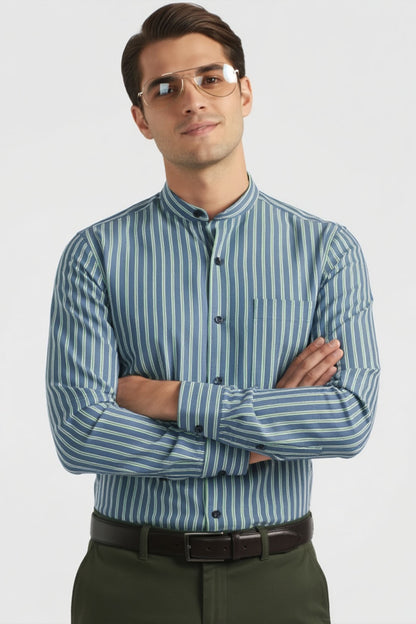 DAPPER BLUE GREEN STRIPED EXECUTIVE SHIRT