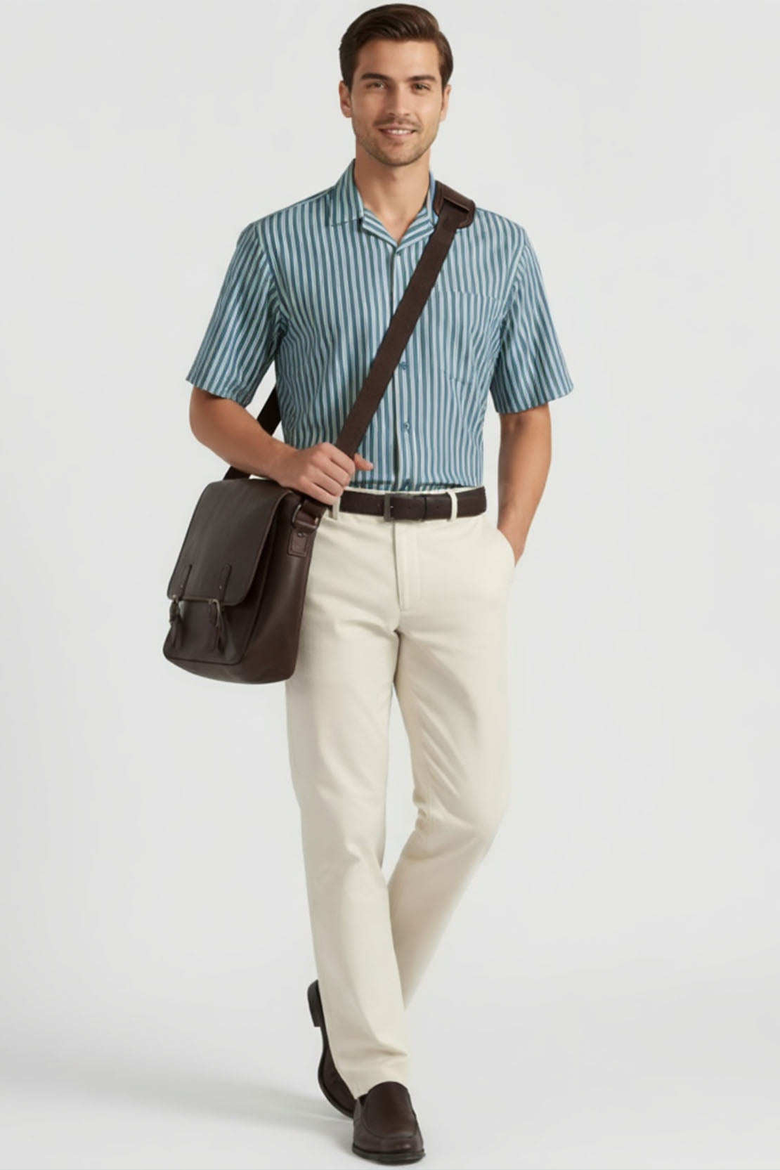 CRISP BLUE GREEN VERTICAL LINE SHIRT