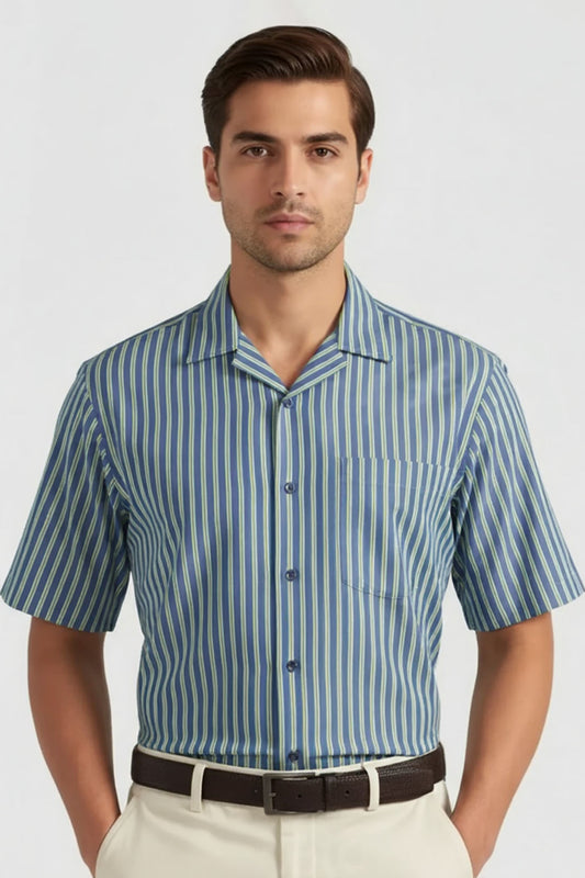 CRISP BLUE GREEN VERTICAL LINE SHIRT