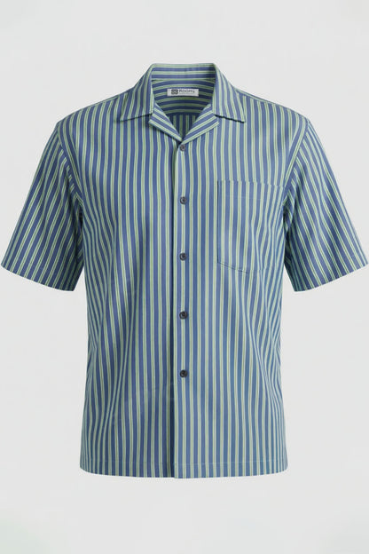 CRISP BLUE GREEN VERTICAL LINE SHIRT