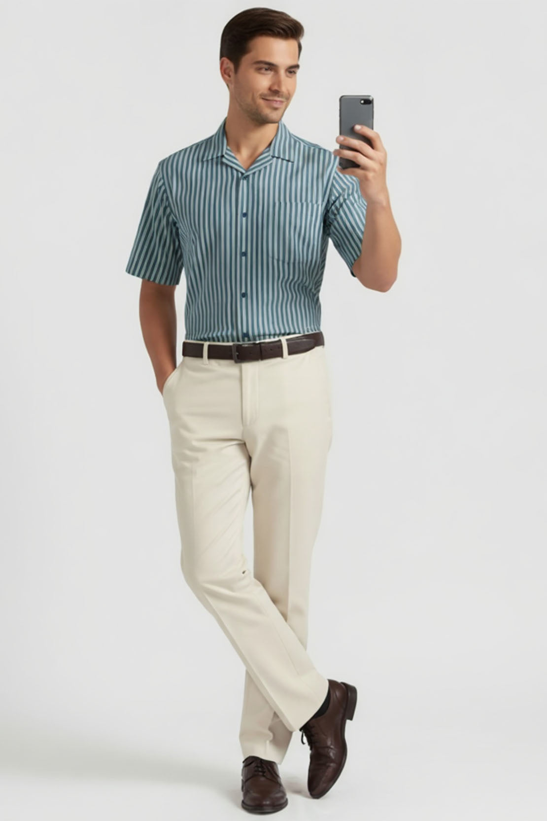 CRISP BLUE GREEN VERTICAL LINE SHIRT